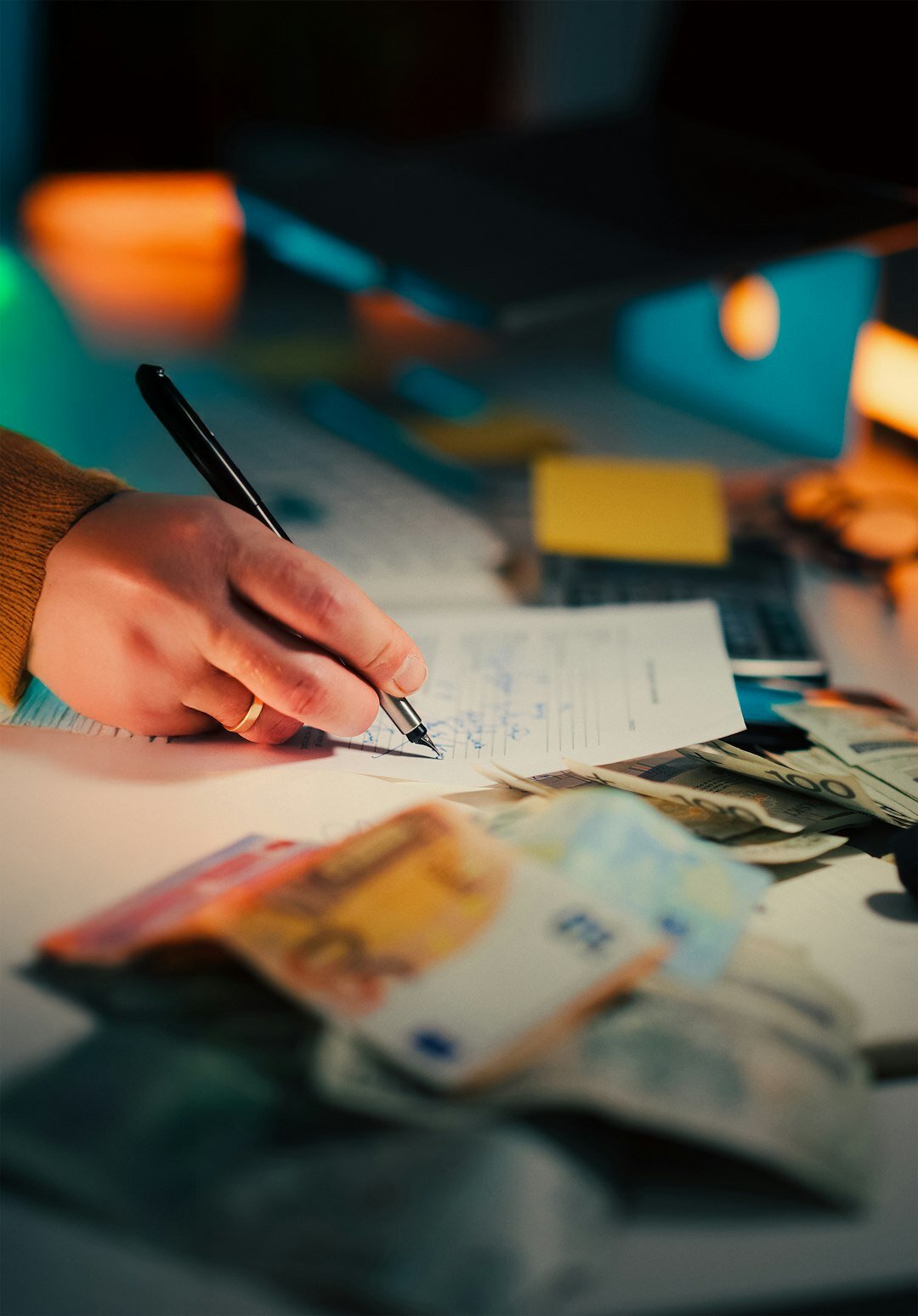 person planning finances with insurance papers